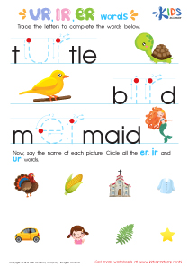 IR UR ER Words Worksheet, Printable PDF for Kids